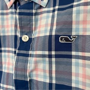 Vineyard Vines Boys Blue Pink White Plaid Button-Down Shirt